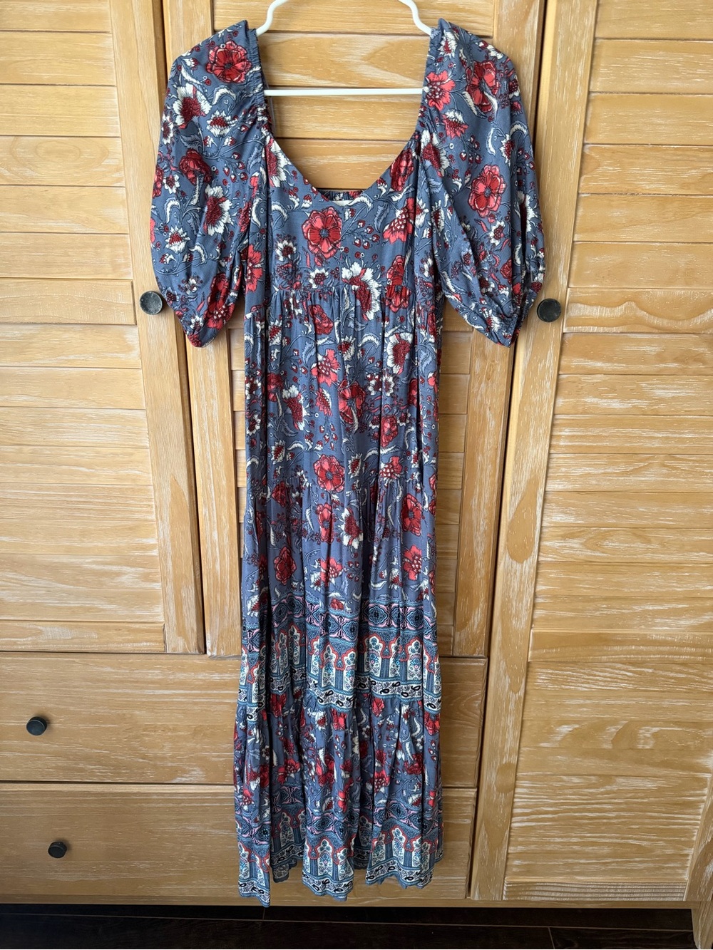 Knox Rose Blue Maxi Dress with Red Floral Print